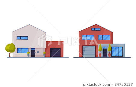 Detached House or Cottage Facade and Exterior as Suburban Residential Property Vector Set Detached House or Cottage Facade and Exterior as Suburban Residential Property Vector Set 84730137
