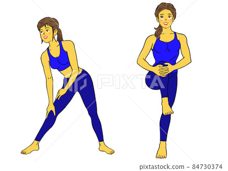 Two sets of fitness instructor women stretching Two sets of fitness instructor women stretching 84730374