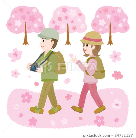 一對情侶在春天賞櫻花的插圖 一對情侶在春天賞櫻花的插圖 84731137