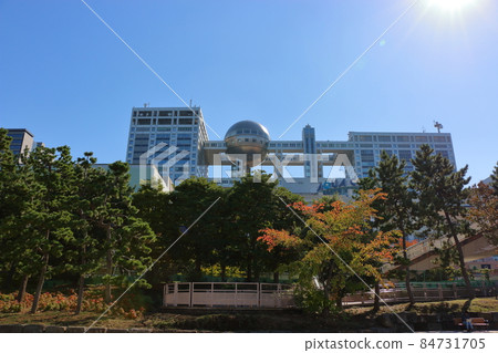 Fuji Television's iconic headquarters on Odaiba Island in Tokyo Bay, Japan 84731705