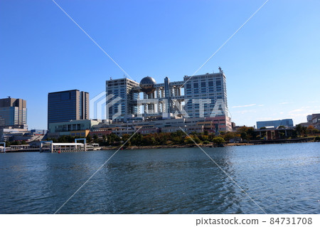 Fuji Television's iconic headquarters on Odaiba Island in Tokyo Bay, Japan 84731708