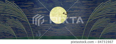 Autumn moon viewing 2 Full moon Japanese pampas grass rabbit migratory bird 84731987