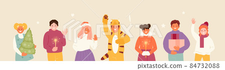 Children celebrating New Year 2022 and Christmas Children celebrating New Year 2022 and Christmas 84732088