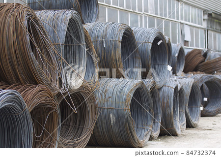 Thin metal reinforcement wound into bays at the metal products warehouse 84732374