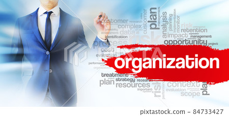 Businessman shows Organization word cloud collage, business concept background Businessman shows Organization word cloud collage, business concept background 84733427
