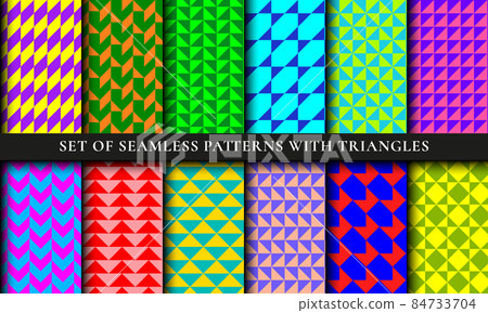 Abstract colorful triangles patterns backgrounds. Geometric seamless triangular textures set Abstract colorful triangles patterns backgrounds. Geometric seamless triangular textures set 84733704
