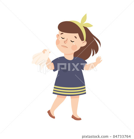 Little Girl with Handkerchief Crying Out Loud Feeling Unhappy Vector Illustration 84733764