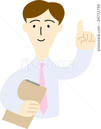 Illustration of a male office worker holding his finger Illustration of a male office worker holding his finger 84733784