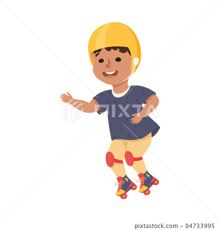 Little Boy on Roller Skates in Skate Park Wearing Protective Helmet and Kneepads Having Fun and Enjoying Recreational Activity Vector Illustration Little Boy on Roller Skates in Skate Park Wearing Protective Helmet and Kneepads Having Fun and Enjoying Recreational Activity Vector Illustration 84733995