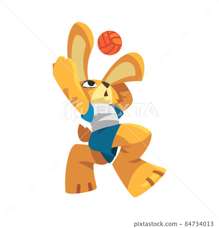 Bunny in Sportswear Hitting Ball Playing Sport Game Vector Illustration 84734013