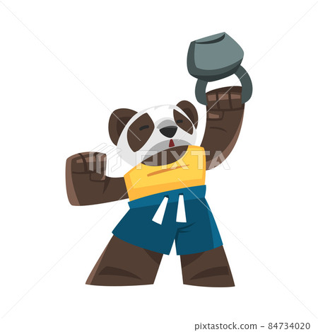 Panda Bear in Sportswear Lifting Heavy Kettlebell Doing Sport Vector Illustration 84734020