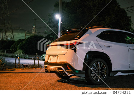 White car and night view White car and night view 84734251
