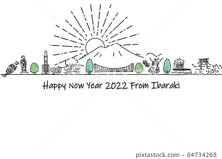 茨城縣旅遊勝地城市景觀2022年新年賀卡模板 84734268