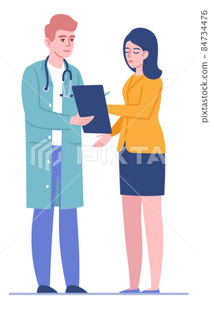 Woman writing signature in medical document. Patitient agrees to treatment Woman writing signature in medical document. Patitient agrees to treatment 84734476