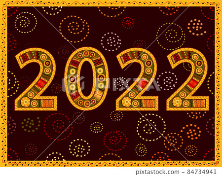 Happy new year 2022. Beautiful greeting card with drawn numbers. 84734941