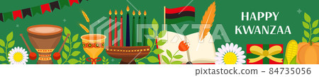 Happy Kwanzaa banner. African American holiday festival template for your design with kinara. Vector illustration. 84735056