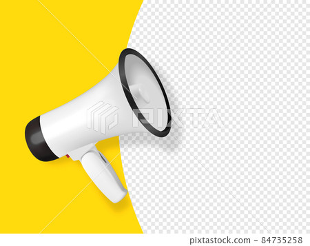 Vector Sale, Announcement, Hot News Banner Design Template with 3d Realistic White Megaphone and Speech Bubble on Yellow Background. Shopping, Discount Background. Big Sale Special Offer Concept 84735258