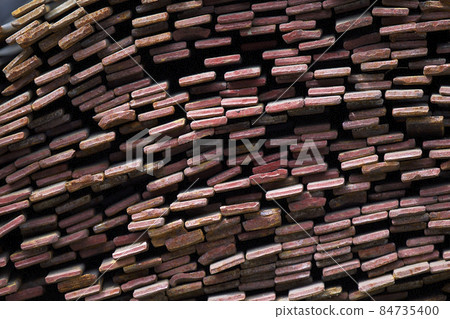 Metal profile strip in packs at the warehouse of metal products 84735400