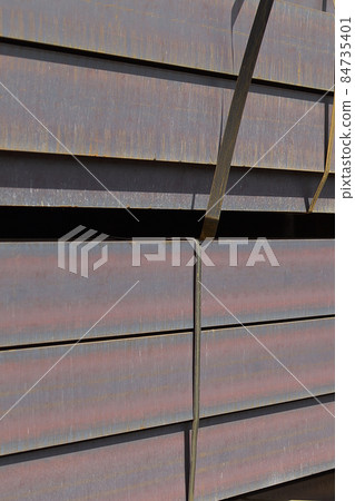 Metal profiles of different kinds are located in the metal products warehouse 84735401
