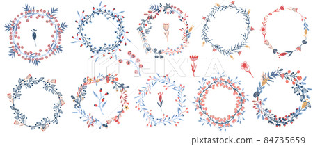 Cozy Christmas wreath of flowers and leaves. Botanical wildflowers for your design. Scandinavian floral wreath. Winter decoration. Vector illustration Cozy Christmas wreath of flowers and leaves. Botanical wildflowers for your design. Scandinavian floral wreath. Winter decoration. Vector illustration 84735659