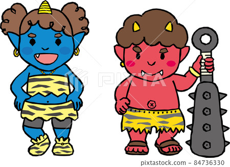 Setsubun_Cute red and blue demons 84736330