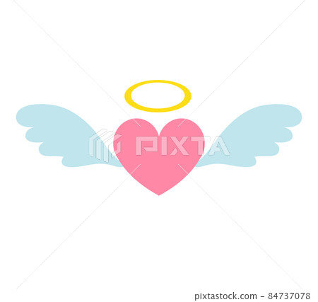 Vector flat heart with angel wings and nimbus Vector flat heart with angel wings and nimbus 84737078