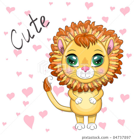 Cartoon lion with expressive eyes. Wild animals, character, childish cute style. Cartoon lion with expressive eyes. Wild animals, character, childish cute style. 84737897