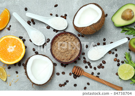 Skin care scrub concept on gray textured background 84738704