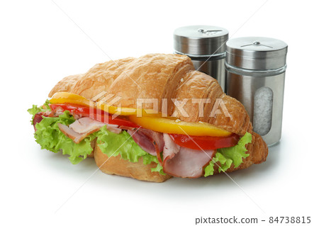 Tasty croissant sandwich isolated on white background Tasty croissant sandwich isolated on white background 84738815