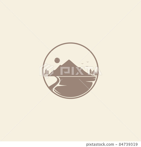 nature mountain with tree and lake vintage... - Stock Illustration ...