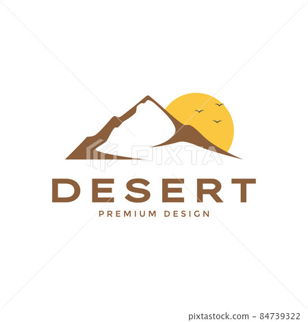 Mount Desert Outdoor Vintage With Sunset Logo - Stock Illustration 