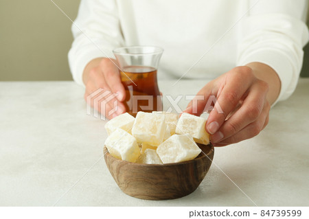 Concept of tasty eating with turkish delight 84739599