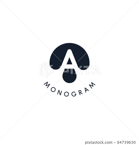 Black logo with cut out silhouette of letter A, round monogram for business and branding. Modern vector logotype, circle badge negative space style Black logo with cut out silhouette of letter A, round monogram for business and branding. Modern vector logotype, circle badge negative space style 84739630