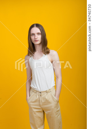 Portrait of a young attractive man. Androgyn model. Portrait of a young attractive man. Androgyn model. 84740730