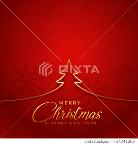 stylish christmas golden line tree greeting red... - Stock Illustration ...