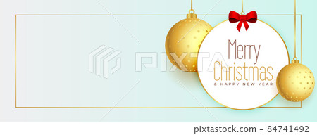 merry christmas beautiful banner with hanging xmas balls merry christmas beautiful banner with hanging xmas balls 84741492