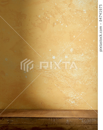 yellow wall and brown shelf 84741975