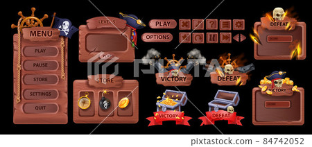 Fantasy Game Vector Icon Set, Medieval UI Game Badge, Wooden