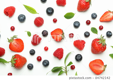 Delicious fresh berry mix on white background 84742142