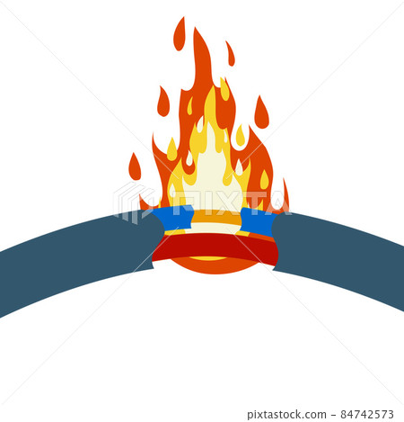 Blue damaged cable with red wire. short circuit. Cartoon flat illustration 84742573