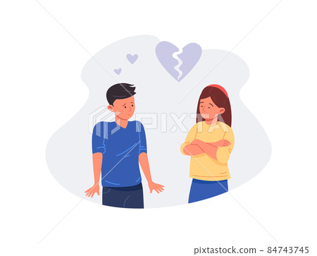 School not mutual love. Girl and boy with broken heart, vector 84743745