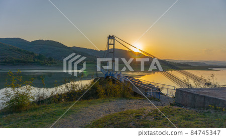 Beautiful sunset over the longest cable-stayed bridge in the Balkans Beautiful sunset over the longest cable-stayed bridge in the Balkans 84745347