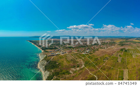 Beautiful summer drone panorama over village at the coast of Black Sea Beautiful summer drone panorama over village at the coast of Black Sea 84745349
