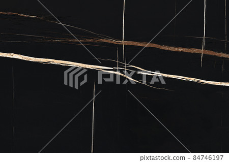 Black marble texture background pattern top view. Stone granite wall with bright stripes. Luxury abstract patterns. Marbling design for banner, wallpaper, packaging design template. 84746197