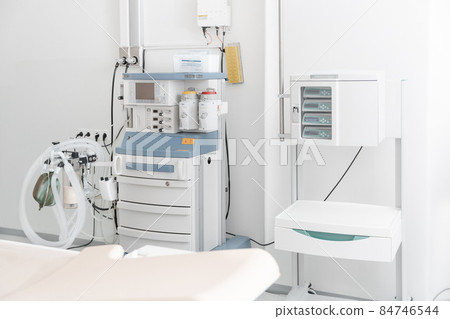 Technologically advanced equipment in CT or MRI Scan room. Modern hospital laboratory. Interior of radiography department. Magnetic resonance diagnostics machine. 84746544