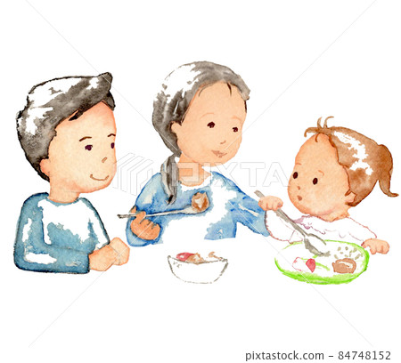 Hand-painted watercolor painting Children's meal scenery Hand-painted watercolor painting Children's meal scenery 84748152