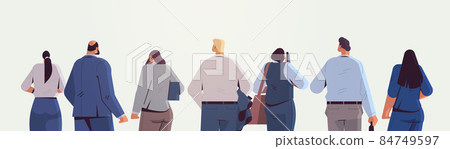 mix race businesspeople team standing back to camera rear view of business people group posing cartoon characters mix race businesspeople team standing back to camera rear view of business people group posing cartoon characters 84749597