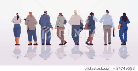 mix race businesspeople team standing back to camera rear view of business people group posing 84749598
