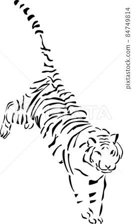 老虎的簡單剪影插圖。對於新年賀卡。虎年。 84749814