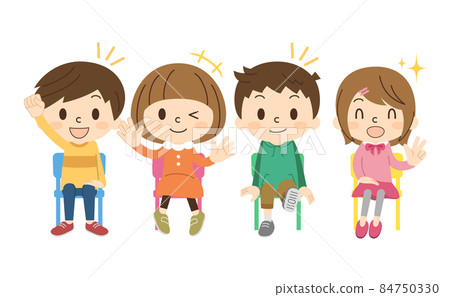 Children Sitting On Chairs With A Smile - Stock Illustration [84750330 